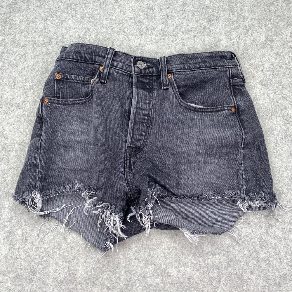 Levi's 501 Shorts Womens 26 (26x2) Gray Denim Cutoff Frayed Hem High Rise